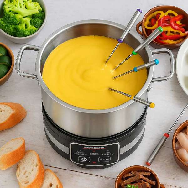 GASTROBACK® Fondue - 42568 - Fondue Multicook 4-in-1 & Hotplate - 13-piece fondue set with induction frying pan and cooking pot for up to 8 people