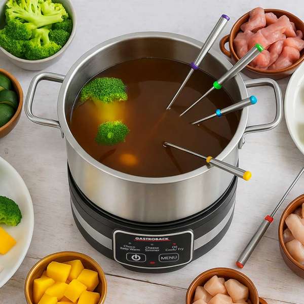 GASTROBACK® Fondue - 42568 - Fondue Multicook 4-in-1 & Hotplate - 13-piece fondue set with induction frying pan and cooking pot for up to 8 people