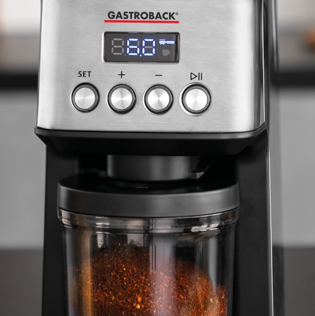 2 automatic modes: direct grinding into the portafilter or into the storage container