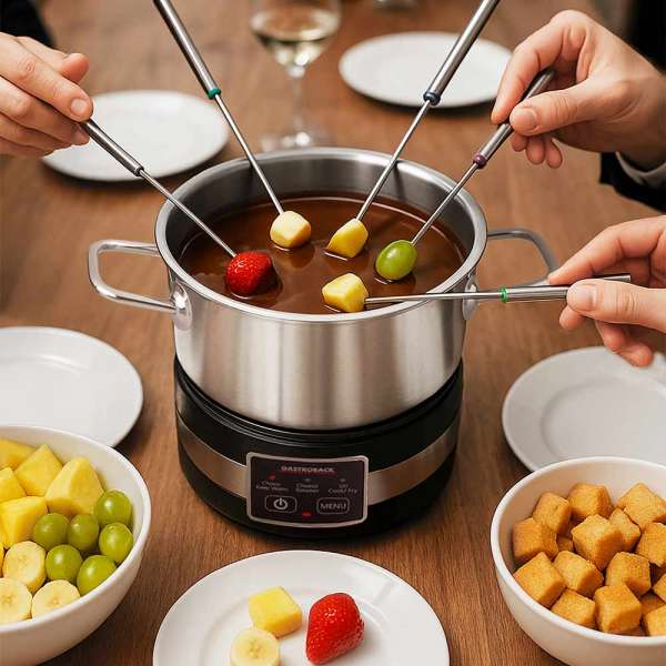GASTROBACK® Fondue - 42568 - Fondue Multicook 4-in-1 & Hotplate - 13-piece fondue set with induction frying pan and cooking pot for up to 8 people