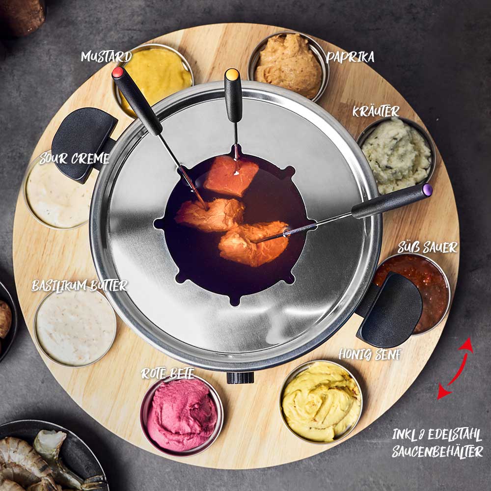 Practical turntable for 8x 60 ml stainless steel dishwasher-safe sauce containers
