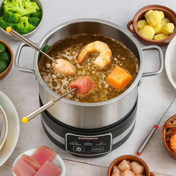 GASTROBACK® Fondue - 42568 - Fondue Multicook 4-in-1 & Hotplate - 13-piece fondue set with induction frying pan and cooking pot for up to 8 people